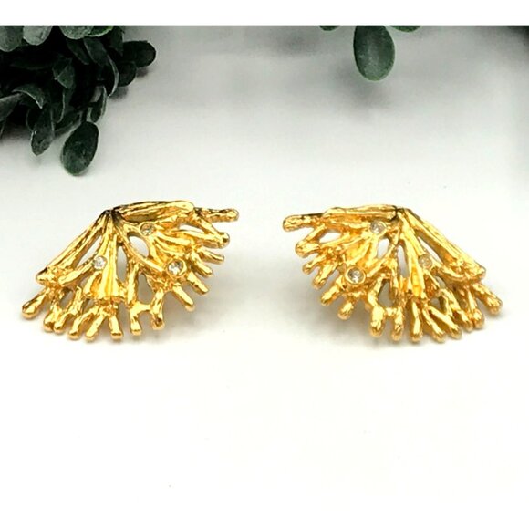 Gold-Tone Coral-Inspired Earrings With Sparkling Crystal Accents - Picture 4 of 9